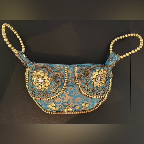 Fortune Cookie Blue and Gold Beaded Handbag - Picture 2 of 2